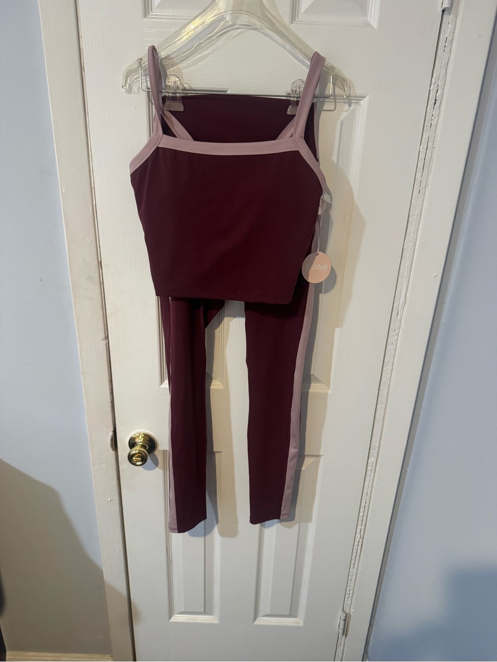 NWT Poise High-Waist Two-Tone Burgundy & Purple Leggings Set